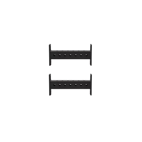 Two Bells of Steel Hydra Crossmembers, black metal bars with evenly spaced holes, are shown parallel to each other against a plain white background.