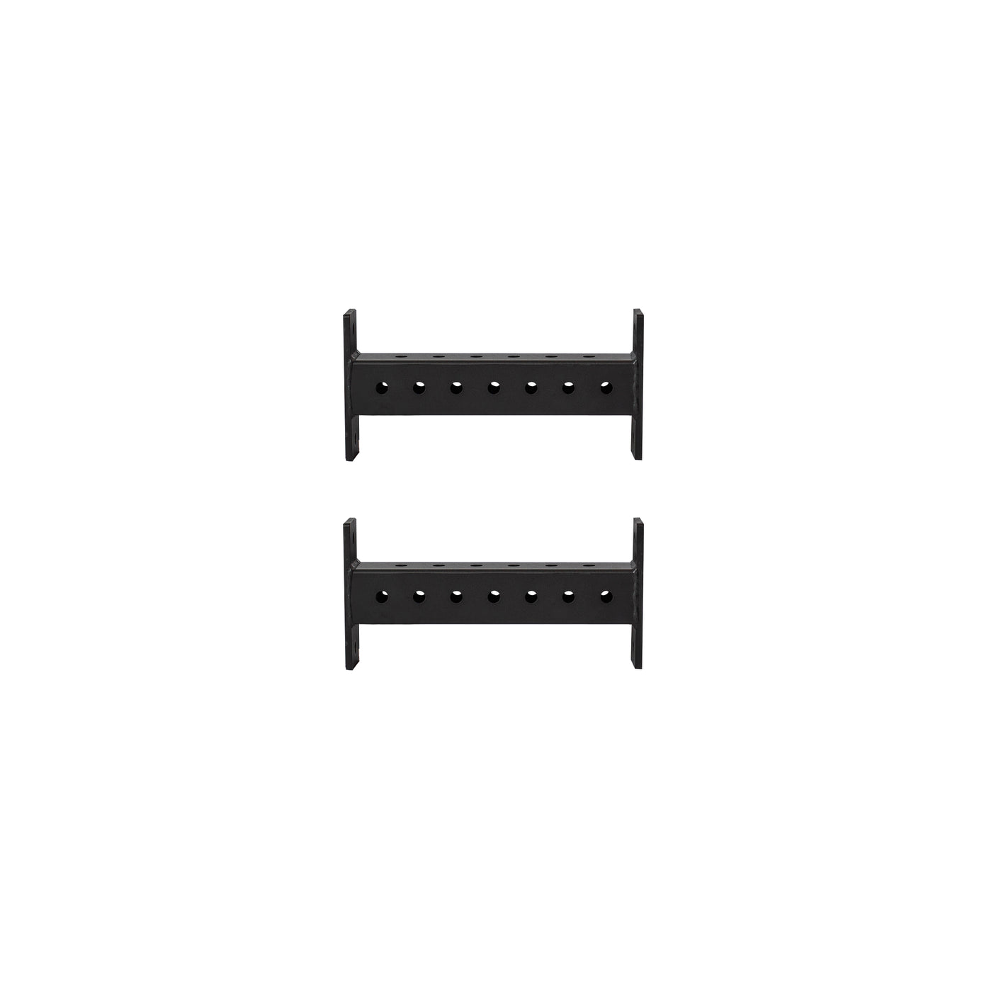 Two Bells of Steel Hydra Crossmembers, black metal bars with evenly spaced holes, are shown parallel to each other against a plain white background.