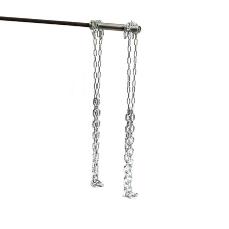 The Bells of Steel Weightlifting Chain Sets feature two rust-resistant chains hanging from a metal rod supporting a horizontal bar, shown isolated on a white background.