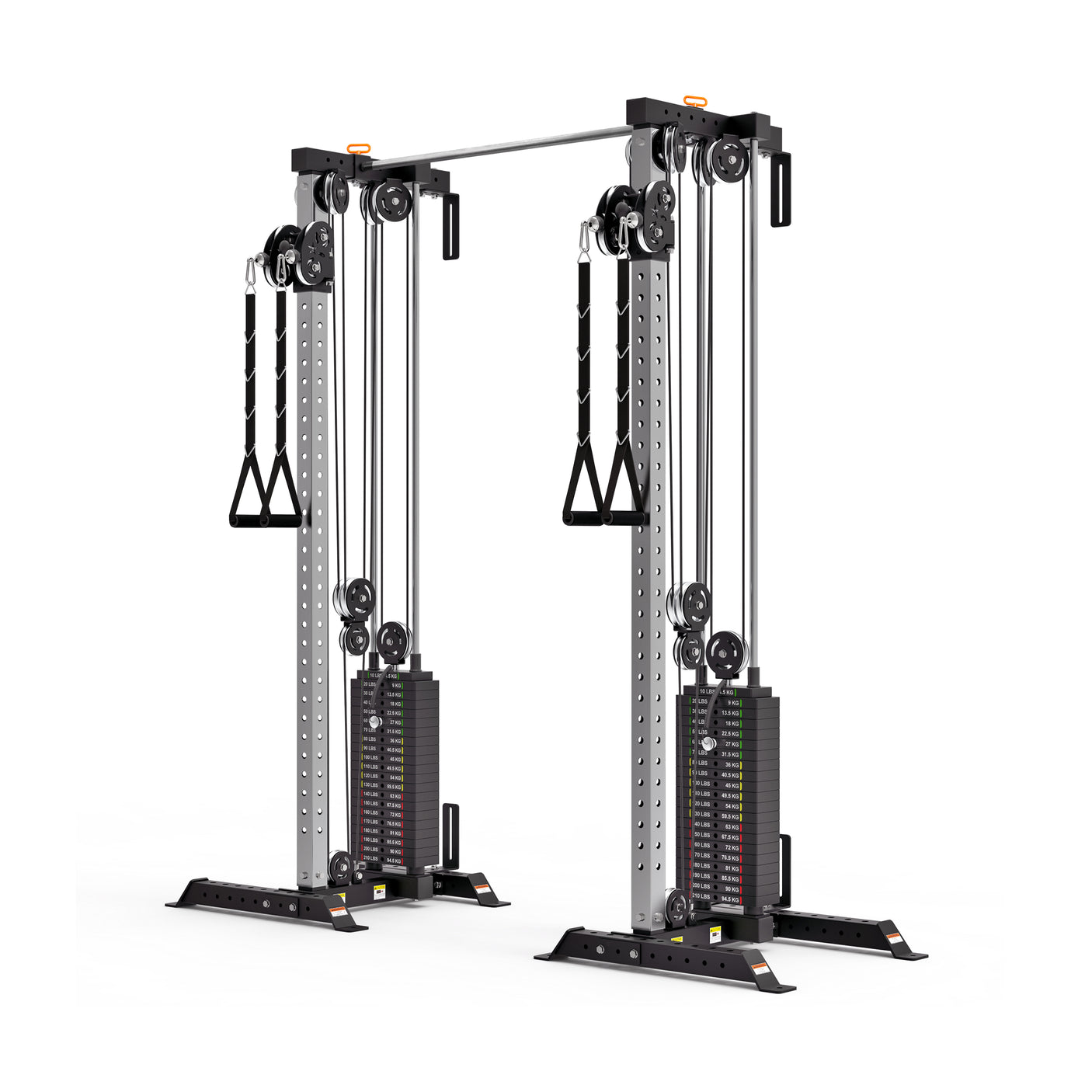 The Bells of Steel Cable Tower Squat Stands feature dual adjustable stacks, pulleys, and handles—ideal for strength training in gyms or home gyms.