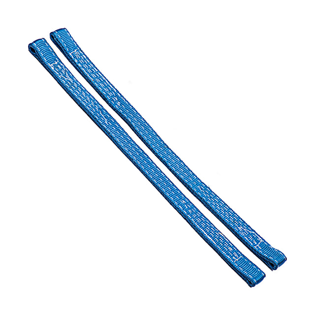 Two blue nylon Safety Straps for 2.3" x 2.3" racks by Bells of Steel, with reinforced stitching, displayed side by side on a white background—perfect for added protection during power rack workouts.