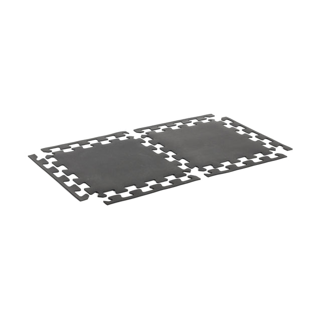 The Bells of Steel 24" x 24" Puzzle Mats (Set of 8) are shown side by side on a white background, featuring edge pieces—perfect for gym flooring or versatile home use.