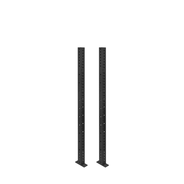 The Bells of Steel Hydra Vertical Uprights are black metal posts with multiple holes, designed for upright assembly or mounting, shown standing side by side on a white background.