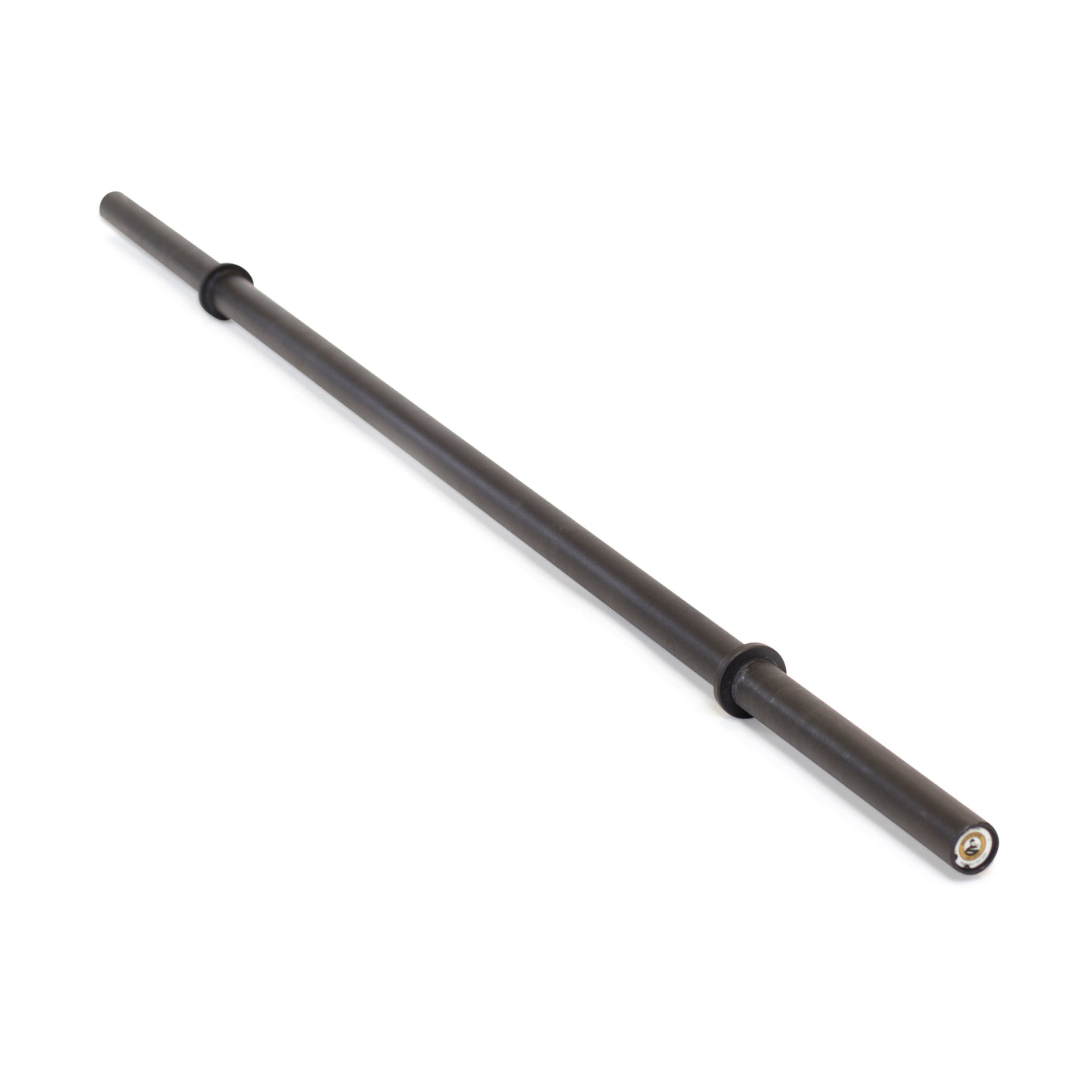 The Bells of Steel Axle Bar, a black Olympic weightlifting bar with smooth sleeves for superior grip strength and strongman training, lies diagonally on a white background.