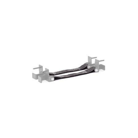 The Bells of Steel Safety Straps for Hydra & Manticore Racks are black braided grounding straps with metal connectors on each end, attached to grey mounting brackets for enhanced protection, shown on a white background.