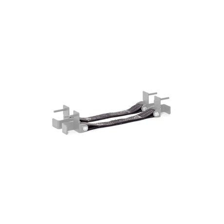 The Bells of Steel Safety Straps for Hydra & Manticore Racks are black braided grounding straps with metal connectors on each end, attached to grey mounting brackets for enhanced protection, shown on a white background.