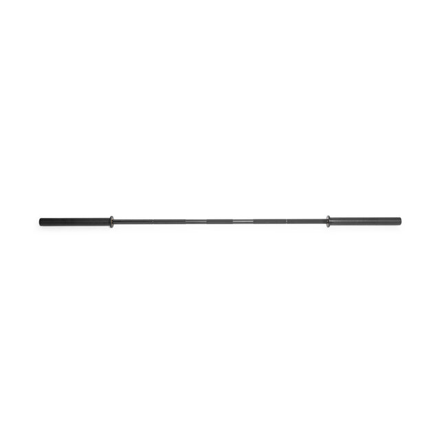 The Bells of Steel Powerlifting Bar is a black barbell with knurled grips and smooth ends, perfect as a best budget power bar or bare steel barbell, shown on a white background.