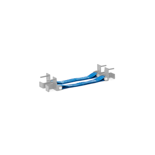 The Bells of Steel Safety Straps for Hydra & Manticore Racks are blue braided electrical grounding straps with metallic connectors on both ends, designed for safe power rack setups and shown isolated on a white background.