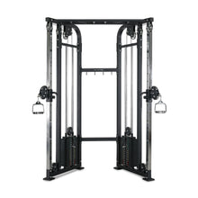 The Bells of Steel Functional Trainer is a versatile gym cable crossover machine with multiple pulleys, adjustable weight stacks on both sides, and various cable attachments for strength training, offering an all-in-one trainer experience.