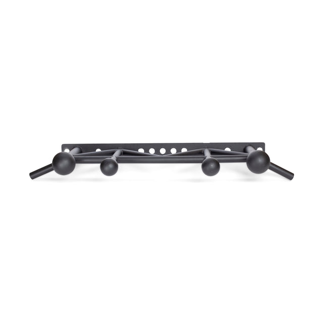The Bells of Steel Globe Pull Up Bar features round Globe Grip handles, multiple grip positions, and a rectangular backing plate with mounting holes—ideal for strength training and wall-mounted use, shown in a front view.