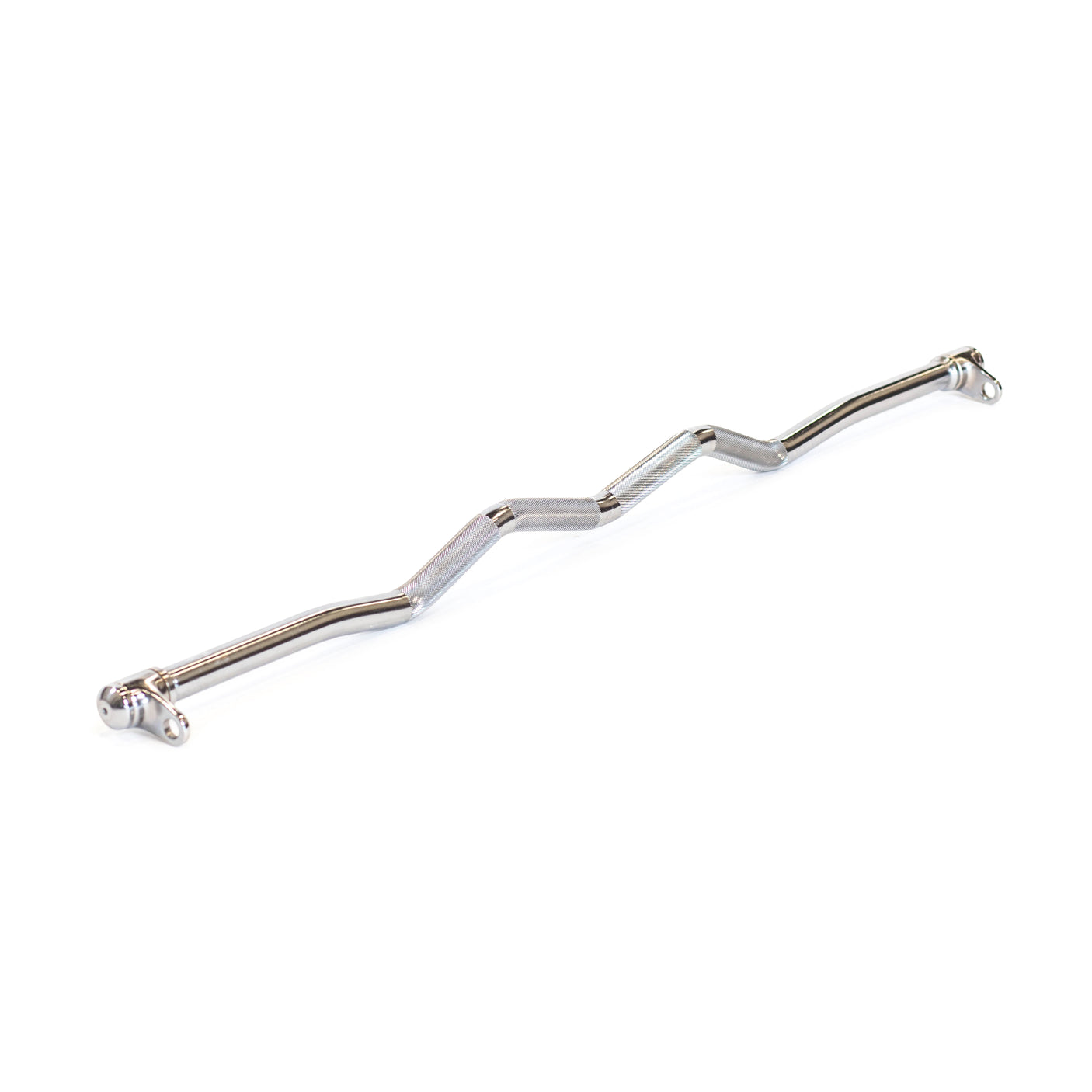 The Bells of Steel Double Hook EZ Curl Bar Cable Attachment is a chrome-plated, zigzag-shaped barbell with angled grips for joint-friendly exercises in weightlifting and strength training, designed for cable machines.