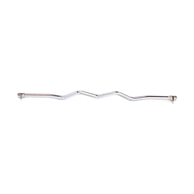 The Bells of Steel Double Hook EZ Curl Bar Cable Attachment features a chrome-plated, zigzag design for joint-friendly exercises—ideal for use with any cable machine and shown on a white background.