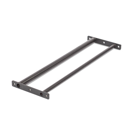 The Bells of Steel Fat/Skinny Pull Up Bar features two parallel rods joined by flat mounting brackets with multiple screw holes for easy installation—perfect for adding to your power rack or cable pulley system.