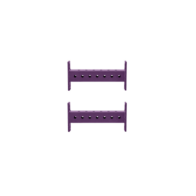 Two identical purple Hydra Crossmembers by Bells of Steel with holes, arranged parallel on a white background—perfect as power rack crossmembers or compatible with 3x3 rack attachments.