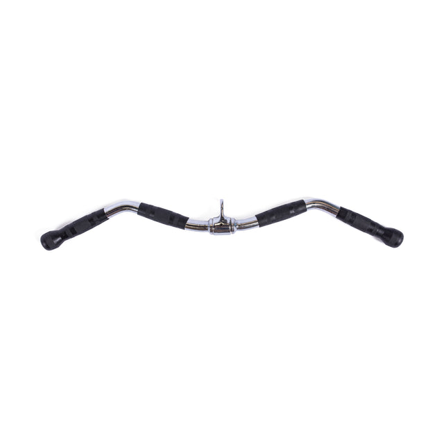 The Bells of Steel Multi Grip Curl Bar Cable Attachment features chrome plating and black rubber grips, making it ideal for effective arm muscle isolation during strength training exercises.