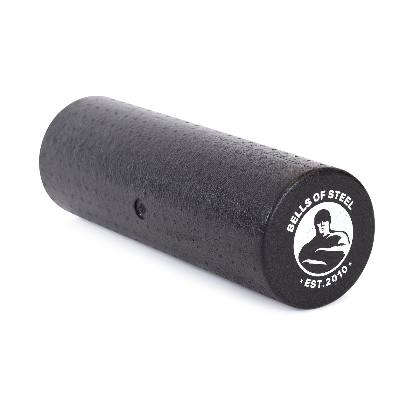 The Bells of Steel Foam Roller is black with a textured surface for improved mobility and self-myofascial release, featuring the brand logo and "Est. 2010" in white on one end.