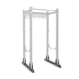 The Manticore Flat Foot Components by Bells of Steel has a sturdy steel frame with a pull-up bar and adjustable safety bars. Its minimalist design with the brand logo on top is perfect for home or professional gyms, providing optimal stability with its robust flat foot support system.