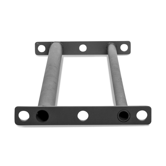 The Bells of Steel Fat/Skinny Pull Up Bar is a metal bracket resembling a power rack, featuring two parallel cylindrical rods connecting flat rectangular plates—each plate has three circular holes and is viewed from a low angle.