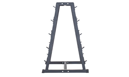 The Bells of Steel Fixed Barbell Rack is a black, A-frame rack with multiple pegs on both sides for weight plate and barbell storage, shown from the front against a white background.