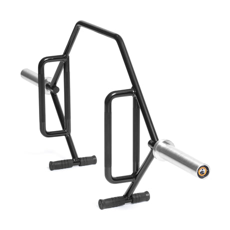 The Bells of Steel Open Trap Bar features raised, parallel knurled handles and silver rotating sleeves, making it ideal for weightlifting exercises like deadlifts and shrugs.