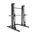 The Bells of Steel USA Smith Machine - Hydra (3" x 3", ⅝" holes) is a black adjustable squat stand with a horizontal barbell, safety rails, and multiple height settings for weightlifting and strength training.