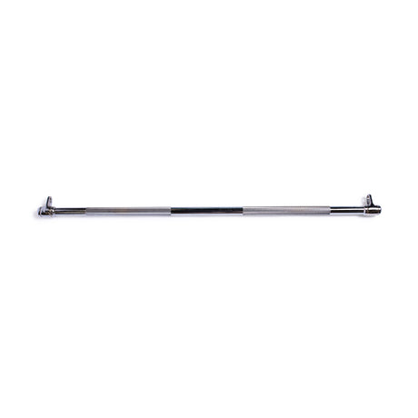 The Bells of Steel Double Hook Straight Bar Cable Attachment features textured grip sections and rotating ends, designed for cable machine strength training. Shown against a plain white background.