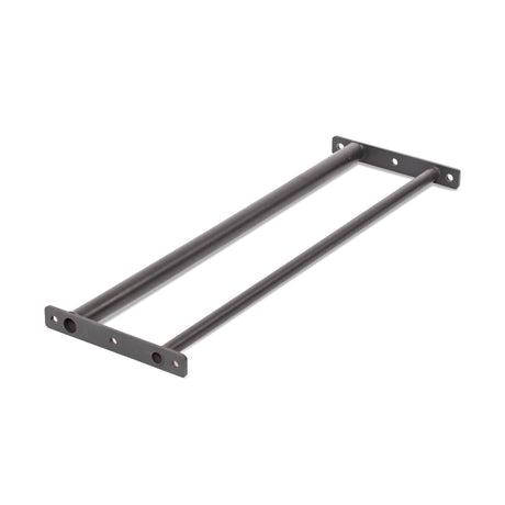 The Bells of Steel Fat/Skinny Pull Up Bar features parallel metal rods joined by plates with mounting holes, forming a sturdy bracket ideal for cable pulleys or power racks.