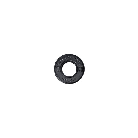 A black circular weight plate from Bells of Steel, labeled "BUILD STRENGTH" and "EST. 2016," features ridged edges and weight details. This Calibrated Powerlifting Plate - KG has standard diameters and a central hole for bar placement, set against a white background.