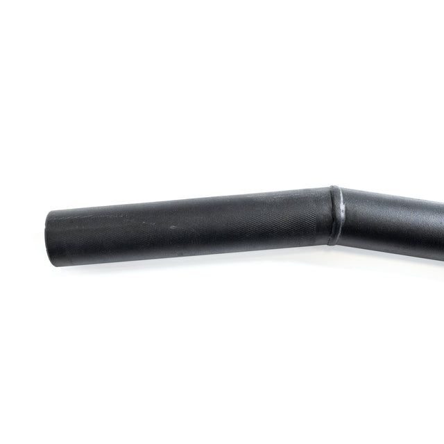 A close-up of the Bells of Steel Fat Bar - Lat Pulldown Bar, a black, textured, cylindrical cable machine attachment with a bend and welded joint, designed to enhance grip strength, isolated on a white background.
