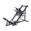The Bells of Steel Leg Press Hack Squat Machine, shown in black with an angled design, padded backrest, footplate, and handles for lower body workouts, is displayed against a plain white background.