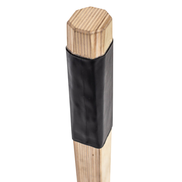 The Bells of Steel Meat Hook Deadlift Jack features a wooden post with a black protective sleeve at its center, resembling a barbell jack, shown against a white background.