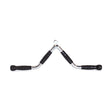 The Bells of Steel MULTI-PURPOSE V STYLE BAR features black rubber grips for muscle training and is ideal for cable machine attachment, shown isolated on a white background.