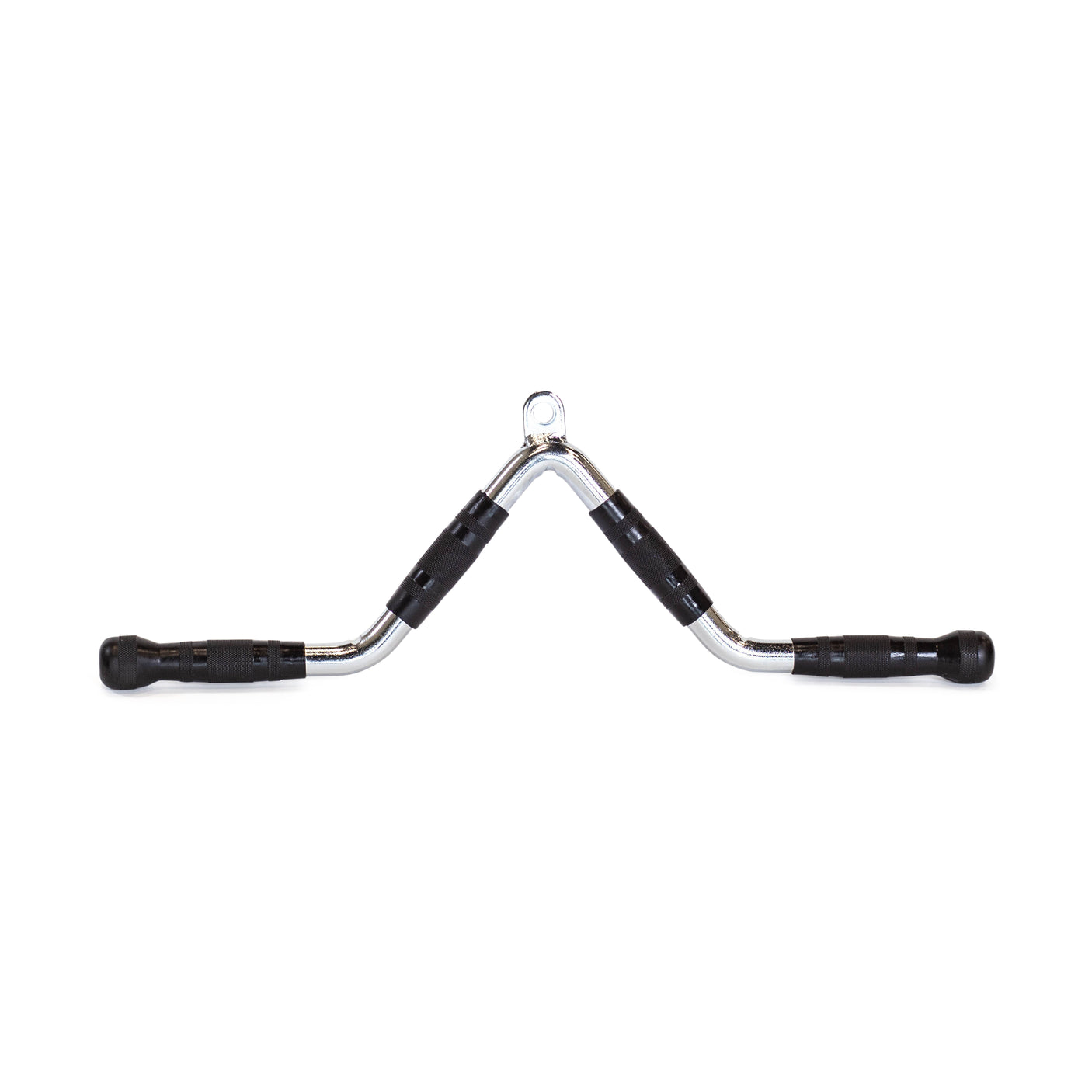 The Bells of Steel MULTI-PURPOSE V STYLE BAR features black rubber grips for muscle training and is ideal for cable machine attachment, shown isolated on a white background.