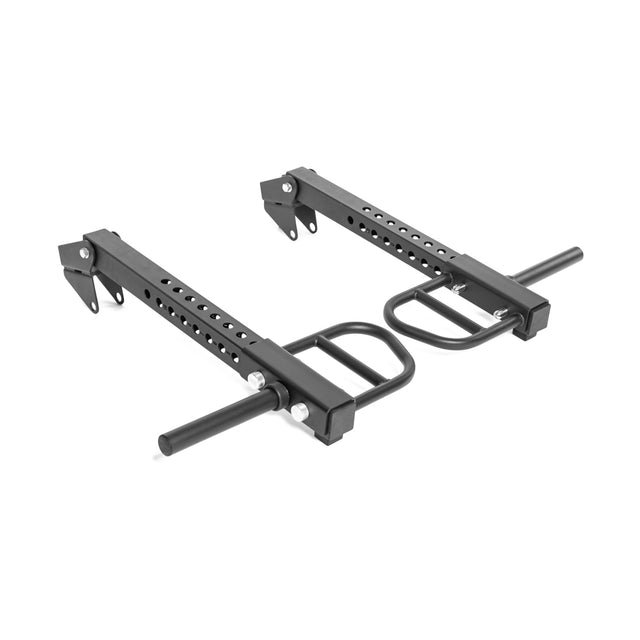 The Bells of Steel Lever Arms Rack Attachment is a black metal accessory with adjustable holes, handles, and pegs, designed for strength training on a squat rack or rig—compatible with Hydra Lever Arms for versatile workouts.