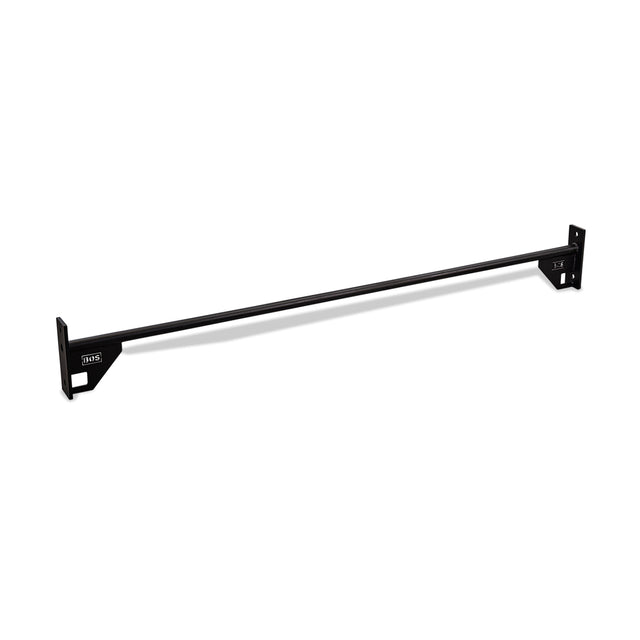The Bells of Steel 70" Pull Up Bar is a black metal crossbar with mounting brackets on each end, perfect for installation across surfaces as a structural support or as a pull-up bar accessory for your power rack.