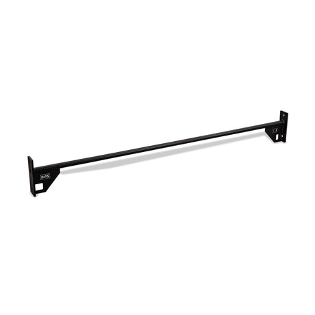 The Bells of Steel 70" Pull Up Bar is a black metal crossbar with mounting brackets, perfect for installation between walls or rack sides as a pull up bar or power rack accessory.