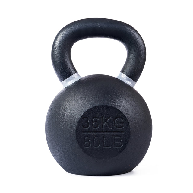 The Bells of Steel Powder Coated Kettlebells sits upright on a white background, labeled "36 KG" and "80 LB." Its premium powder coating provides rust resistance and a strong, smooth grip for secure lifting.