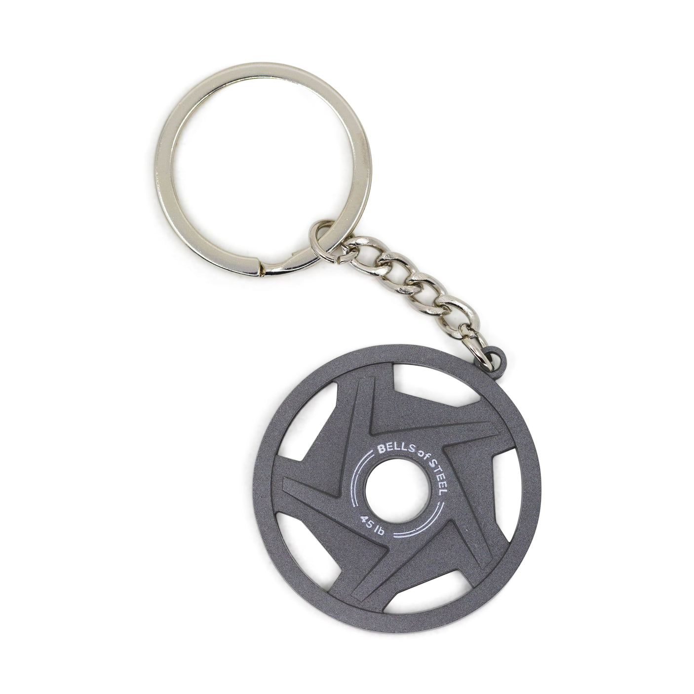 The Bells of Steel Plate Keychain features a playful faux weight plate design—ideal as a gym-inspired accessory or to flaunt your fitness passion on social media.