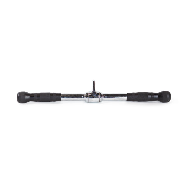 The Bells of Steel Straight Bar Cable Attachment (20") features black rubber grips on each end and a central connection point for gym equipment, displayed on a white background.