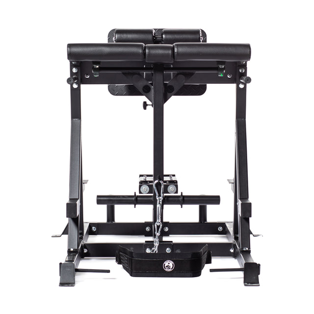 The Bells of Steel Reverse Hammer 2 In 1 GHD and Reverse Back Extension features padded knee/foot supports, an exercise platform, and adjustable settings, perfect for targeting the posterior chain and performing reverse back extensions.