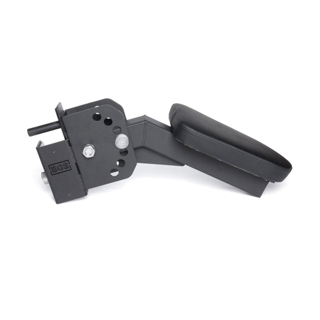 The Bells of Steel Seal Row Pad Rack Attachment features a black adjustable, padded armrest with multiple holes for angle or height adjustment, providing versatile chest support for your seating frame or power rack.
