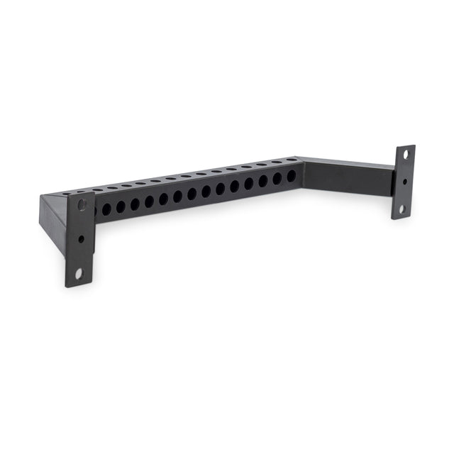 The Bells of Steel Rear Base Stabilizer is a black metal bar with two mounting plates and multiple holes, designed to fit 3x3 uprights on a power rack.