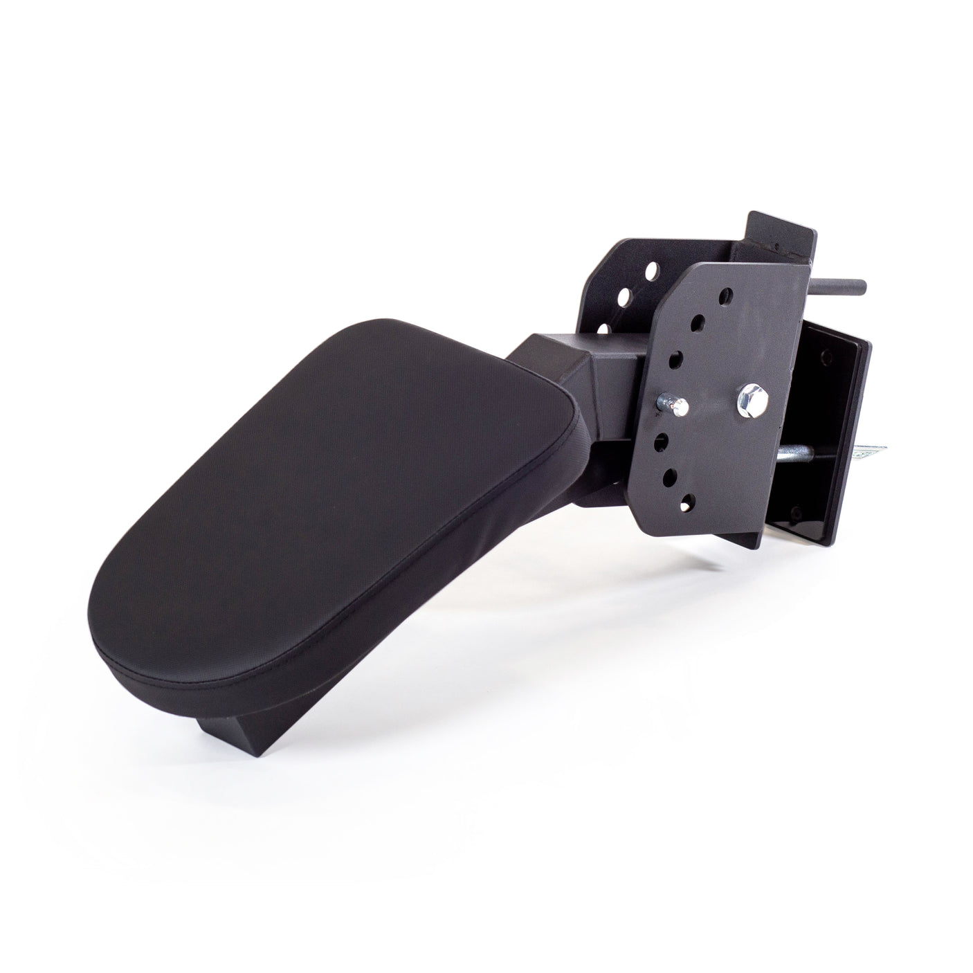 The Bells of Steel Seal Row Pad Rack Attachment is a black adjustable armrest with mounting hardware and a padded surface, featuring multiple holes for custom positioning—perfect as a power rack or chest support accessory.