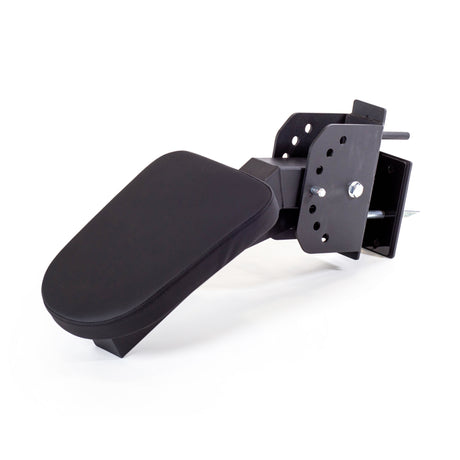 The Bells of Steel Seal Row Pad Rack Attachment is a black adjustable armrest with mounting hardware and a padded surface, featuring multiple holes for custom positioning—perfect as a power rack or chest support accessory.