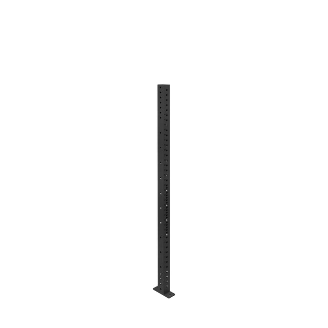 The Bells of Steel Hydra Vertical Uprights is a single black metal upright with multiple holes, standing vertically on a flat base. Isolated on a white background, it's ideal for 3x3 rack attachments.