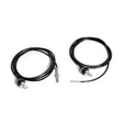 Two neatly coiled 84" Hydra/Manticore Lat Pulldown Attachment Cables by Bells of Steel, featuring black metal ends and connectors, are separately displayed against a white background, highlighting their features for use in Hydra/Manticore systems.