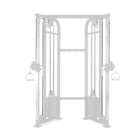 Discover Bells of Steel USA's BOS2-FCT Functional Trainer: a versatile cable crossover machine featuring adjustable pulleys, two handles, a sturdy metal frame, dual weight stacks, and easily replaceable cables (Cables for Functional Trainer Part #27) for optimal strength training and durability.