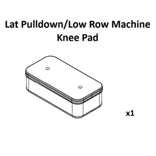 Black and white line drawing of a rectangular knee pad from the Bells of Steel USA Lat Pulldown / Low Row Machine Spare Parts collection, featuring two small circles on top and marked "x1" in the bottom right corner. Perfect as a replacement or spare component for your machine's cable assembly.