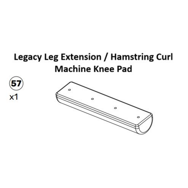 Line drawing of a cylindrical knee pad labeled "Bells of Steel USA Plate-Loaded Leg Extension Spare Parts Knee Pad" with item number 57 and quantity x1, ideal for those seeking replacement parts for their Plate-Loaded Leg Extension machine.