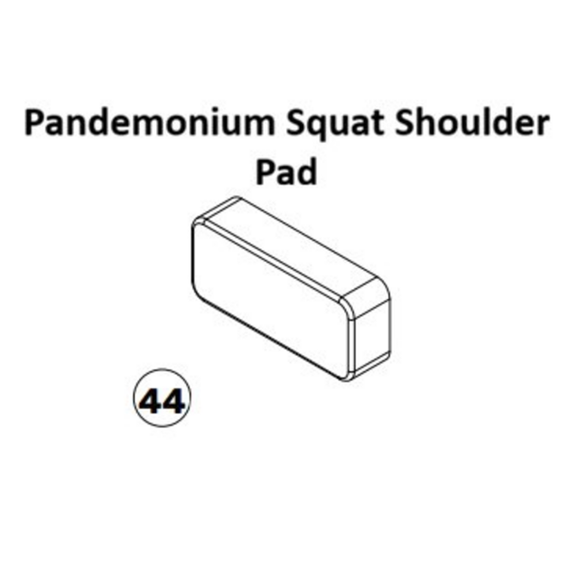 Line drawing of a rectangular Bells of Steel USA Pandemonium Squat Machine Spare Part—ideal for use as a squat pad or with various squat machine spare parts—with the product name above and the number 44 inside a circle below to the left.
